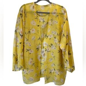 Yellow Sheer Floral Kimono Cardigan